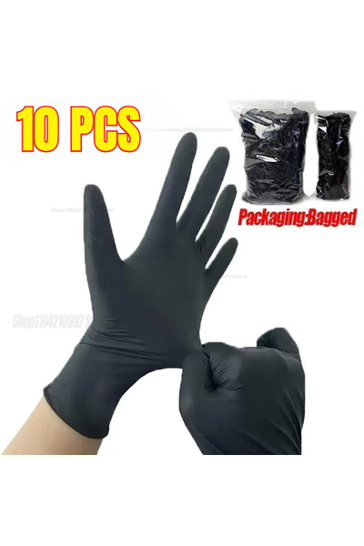 Choice 10 قطع - كيس واحد، قفازات نتريل سوداء للاستخدام مرة واحدة، مصنوعة من م...