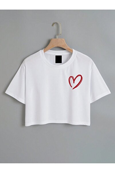 Gollinger تي شيرت نسائي قصير بطباعة قلب من شركة EYAXD للملابس الرياضية