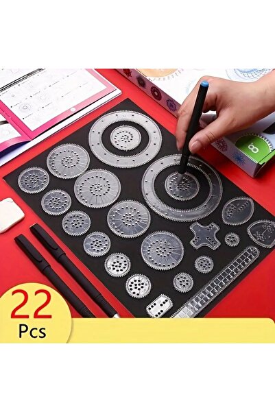 Choice WHITE 22-Pc Gear Drawing Ruler Set for Intricate Designs on Black Pape...