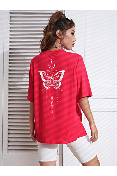 EYAX MODA تي شيرت نسائي بطباعة فراشة على الظهر من شركة EYAXD للملابس الرياضية