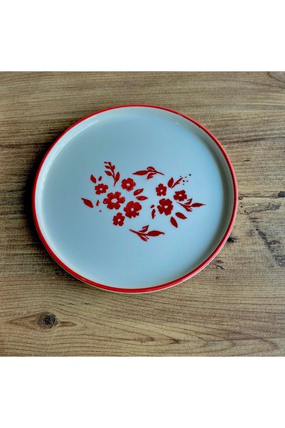 NOKTAPORSELENVESERAMİK 6-Piece Breakfast Set Red Scattered Roses Circled Tokyo Series 6 Pieces