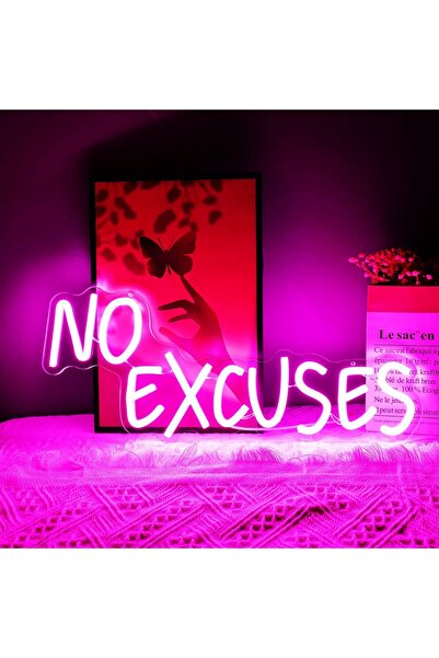 Slasa لافتة نيون "لا أعذار" مقاس 43×18 سم، لون وردي، مزودة بإضاءة LED، لتزيين...