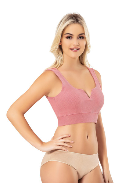 Arseno Women's Combed Cotton Ribbed Knit Pads Deep V-Neck Detail Bustier Powd...