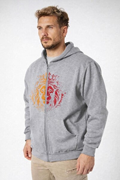 Daxia Hooded Oversize Seasonal Black Cardigan Yellow Red Lion Printed (New Pr...