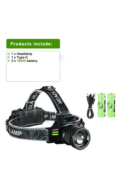 Choice1 بطارية B-18650، مصباح أمامي LED قوي بإضاءة 800000000 لومن، أبيض + أصف...