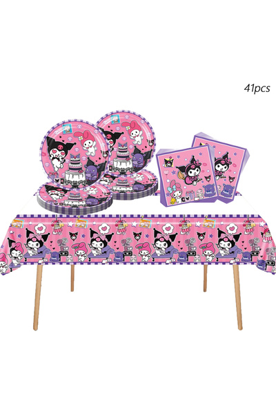 Miniso مجموعة لوازم حفلات عيد ميلاد سانريو كورومي، 41 قطعة، تتضمن أطباق ورقية...