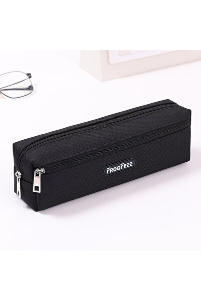 Choice Black New Canvas Pencil Case with Zipper Solid Color Stationery Pouch ...
