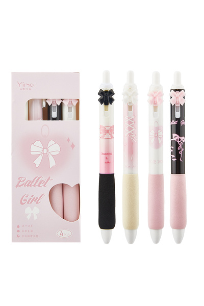 Choice مجموعة من 4 أقلام حبر جاف وردية اللون على شكل ربطة عنق، مزودة بزر ضغط،...