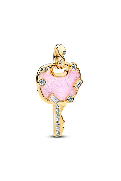 Pandora Işıltılı Pembe Sevgi Anahtarı Büyük Sallantılı Charm