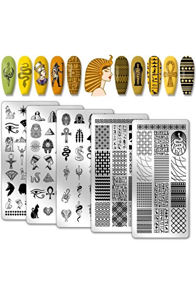 Choice AECH011-02698 5pcs Egyptian Elements Nail Stamping Plates Pharaoh Mumm...