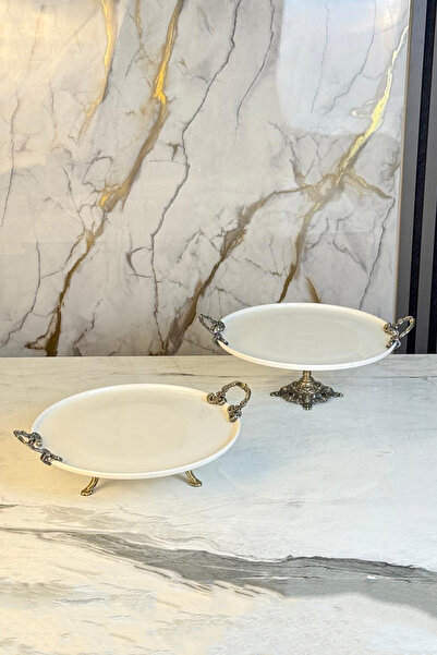 MAY HOME 2-Piece Antique Porcelain Serving Plate with Feet and Handles