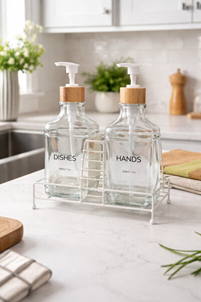 MAKRİ HOME Double Glass Liquid Soap Dispenser & Detergent Dispenser Set with ...