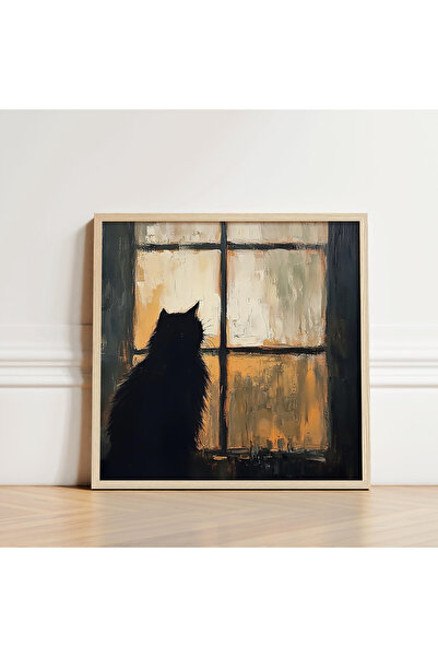 Tuba Decor Tablou pătrat cu rama din lemn negru pisică m