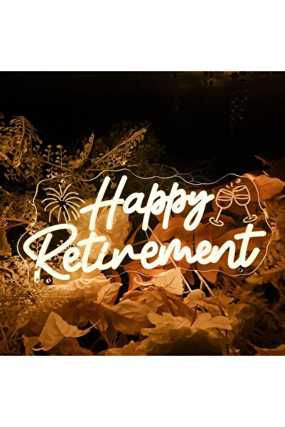 Slasa Happy Retirement Neon Sign – 42x20 cm LED, Dimmable, Retirement & Offic...