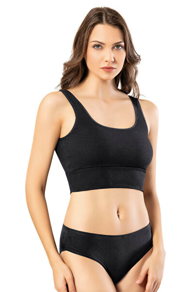 Arseno Women's Diver's Wick Detail Wide Strap Sporty Bustier Black 6-Piece - ...