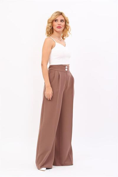 ÖNDER ÖZSOY بنطلون نسائي بخصر عالٍ جدًا وطيات - بني