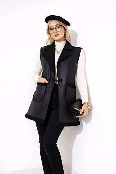 MIHRA NOIR İçi Kuzu Peluş Çift Cepli Yelek