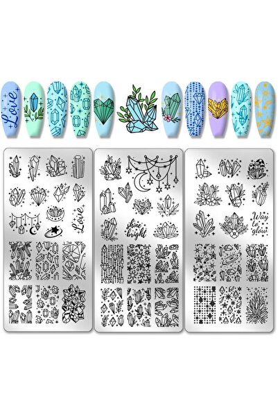 Choice AECH011-02640 3pcs Nail Art Templates Punk Style Nail Stamping Plate M...