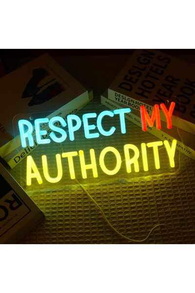 Slasa لافتة نيون "احترم سلطتي" مقاس 15 × 32 سم، مزودة بإضاءة LED، ديكور حائط مرح