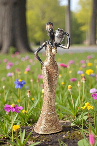 ELSELİFE Lüks İşlemeli Geleneksel Kıyafetli Afrikalı Kadın Heykeli | Dekorati...