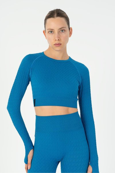 MARATON Slimfit Women's Crew Neck Turquoise Crop Top