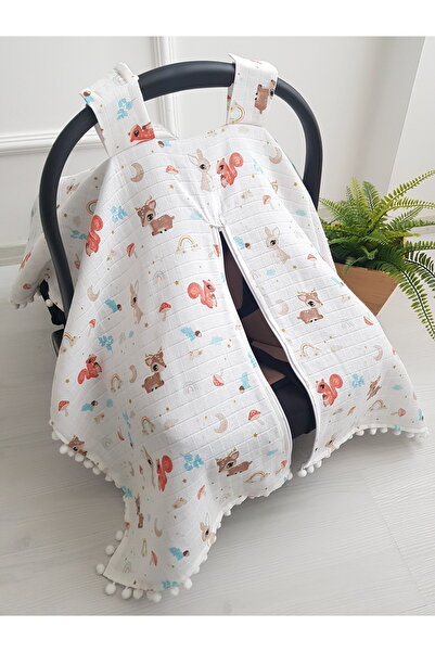 artıbebe غطاء عربة أطفال من الموسلين مصنوع من القطن بنسبة 100% مزود بسحاب ونق...