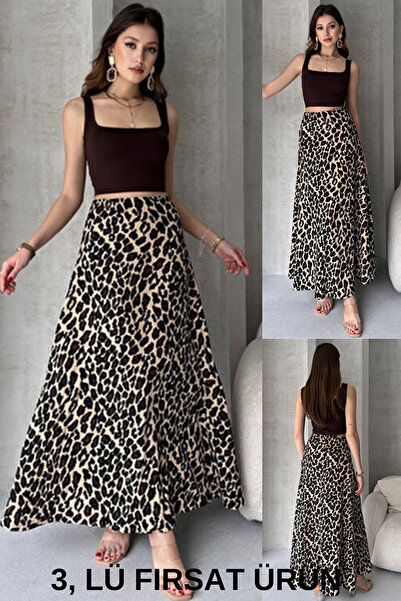 FEVİLLE Femei (3 PRODUSE DE OPORTUNITATE) Fustă lungă evazată cu imprimeu leo...