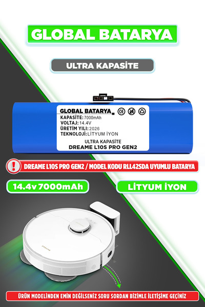 GLOBAL BATARYA Dreame L10s Pro Gen 2 RLL42SDA Robot Süpürge Bataryası 14.4V 7...