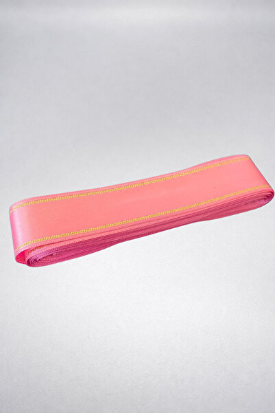 Ak Tuhafiye Pink-Gold Glitter Satin Ribbon 3 cm 10 Meters Decoration, Rose Bo...