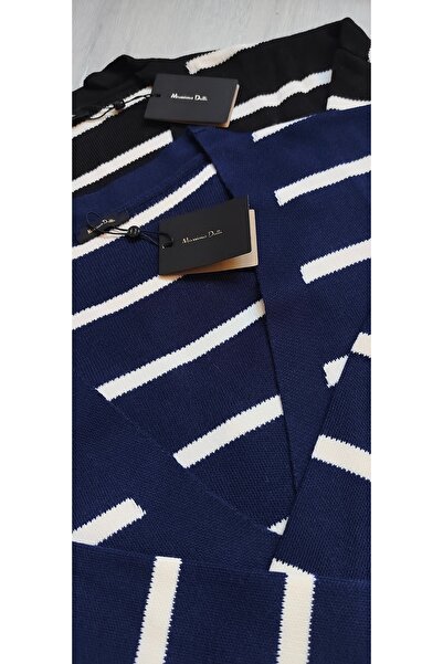 Mars Çizgiili V Yaka Gold Düğme Detaylı MSD Oversize Hırka