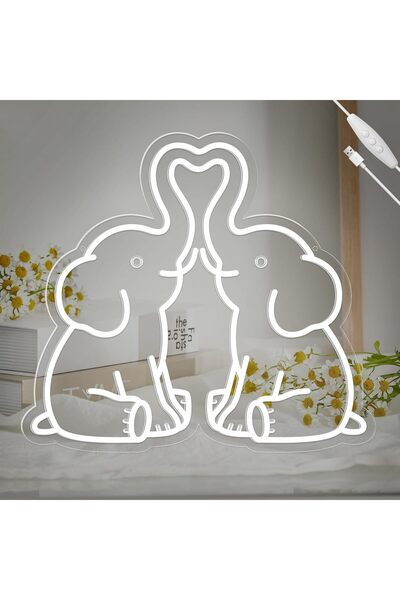 Slasa لافتة نيون على شكل فيل، مقاس 37 × 34 سم، مزودة بإضاءة LED، لتزيين غرف ا...