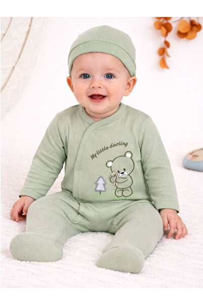 Nehad Bebe Baby Boy Cotton Jumpsuit with Green Teddy Bear Hat