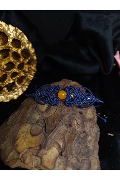 OEM Bratara macrame bleumarin cu piatra de jad