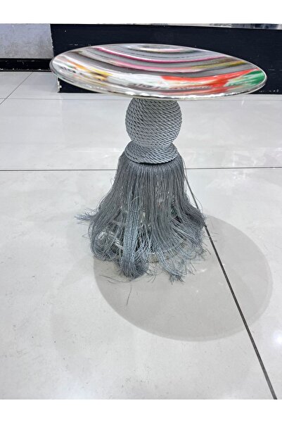 South house Luxury serving stand with gray fringe, 28 cm diameter