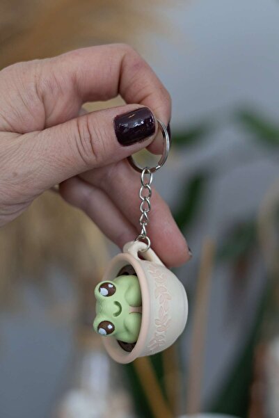 Modello Craft سلسلة مفاتيح على شكل ضفدع يشرب الشاي |   الضفدع اللطيف |   سلسل...