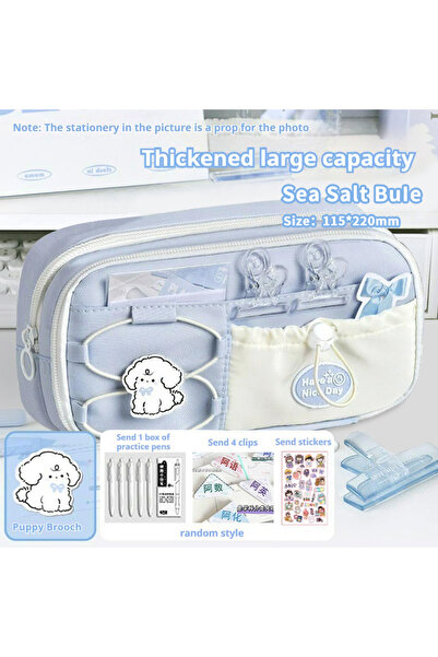 Choice Blue - 3 pcs set 1 large capacity pencil case, comes with a small dog ...