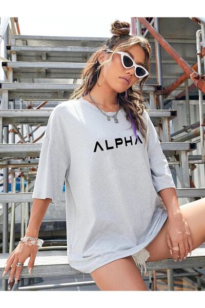 EYAX MODA Γυναικείο μπλουζάκι Oversize με στάμπα Alpha -