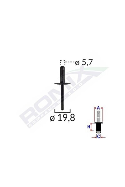 ROMİX Universal Plastic Pop Rivet 57X198Mm - Black Set of 10 Pieces