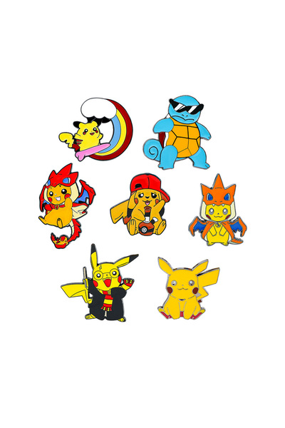 BANDAI 7 قطع من دبابيس بروش بيكاتشو الكرتونية، ودبابيس سكويرتل الوسيمة المطلي...