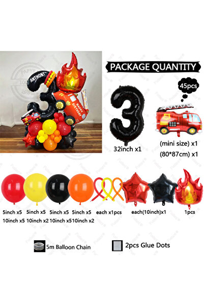 Choice As The Picture NO.3 45pcs Fire Truck Balloon 1-9 Black Digital Set Red...