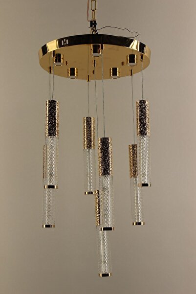 GN GEN AYDINLATMA Gold Çemberli Seri 7li Estetik Kabartma Dokulu Kristalize M...