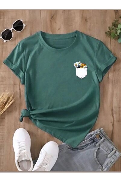 EYAX MODA تي شيرت أطفال مطبوع عليه زهور - تي شيرت برقبة دائرية للبنات والأولاد