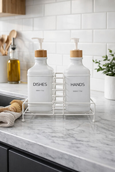 MAKRİ HOME Double Glass Liquid Soap Dispenser & Detergent Dispenser Set with ...