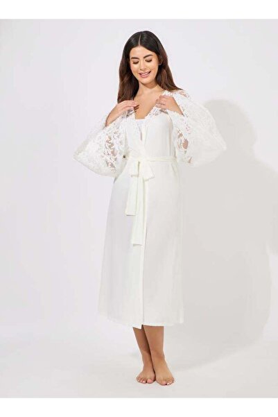 Styli Stylish Robe with Lace Details and Long Sleeves