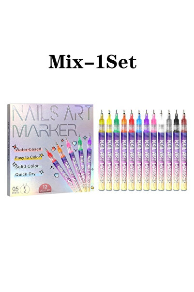 Choice Mix-1Set 12 Color 3D Nail Art Pens 0.5MM/0.7MM Point Liner Drawing Pai...