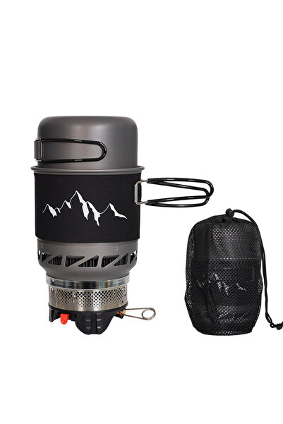 Choice طقم أواني طهي للتخييم باللون الأسود، مقاوم للرياح، موقد تخييم خارجي، م...