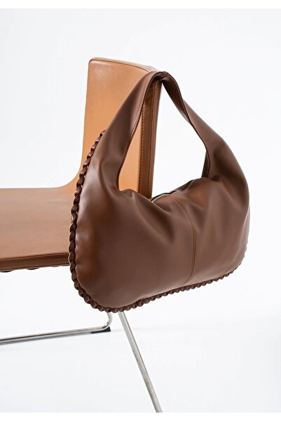 podyumgiyim حقيبة يد وكتف نسائية كبيرة الحجم مضفرة باللون البني