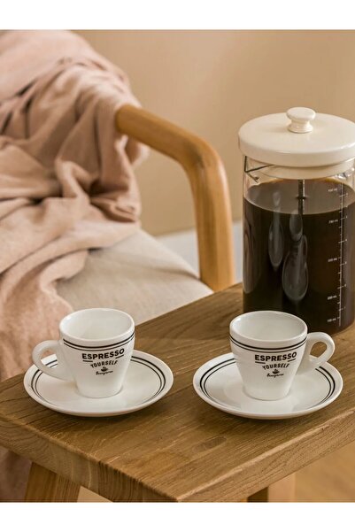 LC Waikiki Lcw Home White Printed 2-Person Porcelain Coffee Cup Set 90 ml