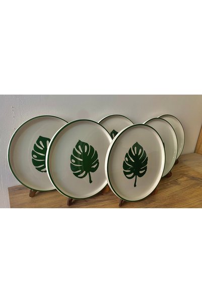NOKTAPORSELENVESERAMİK 6-Piece Chubby Leaf Circle Tokyo Series Breakfast Set 6 Pieces