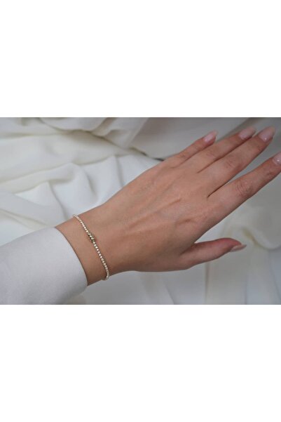 ATELİER TUĞBA Blk186 Gold Color Medium Detail Stone Bracelet (16 cm + 1 cm Ex...
